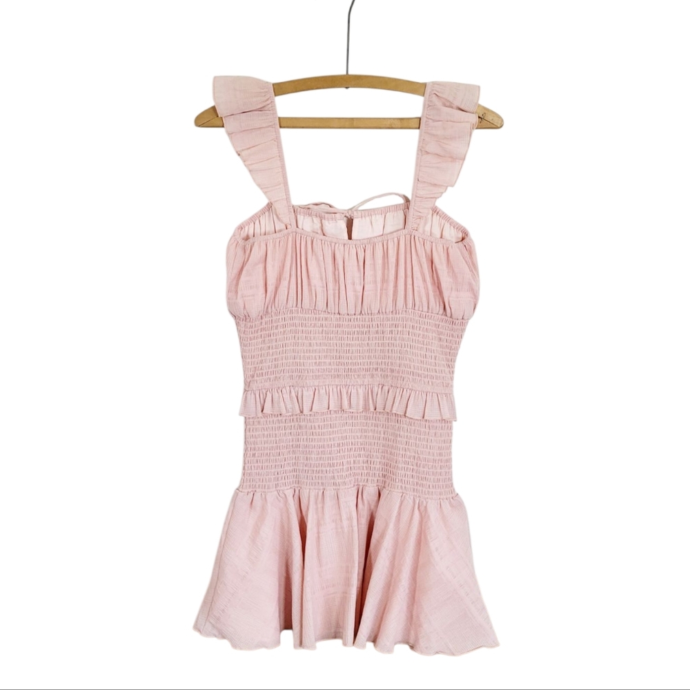 TULAROSA Janine Baby Pink Super Micro Mini Dress Smocked Ruffles M - Picture 10 of 10